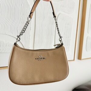 Coach Pebbled Leather tan Teri colorblock shoulder bag